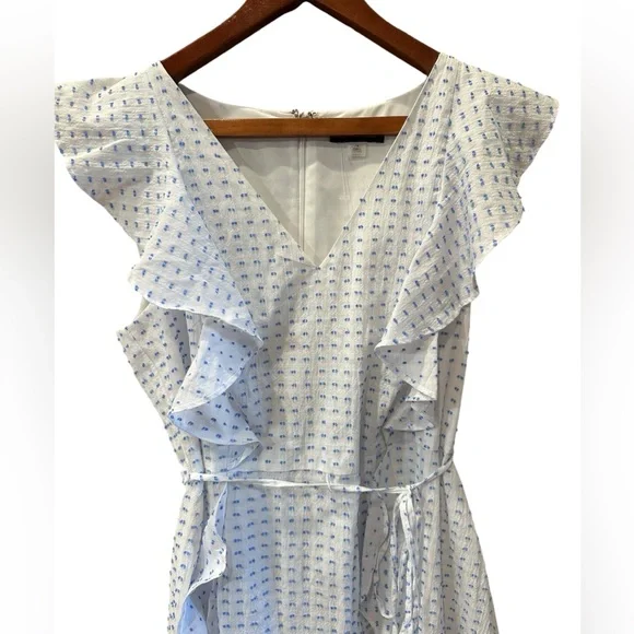 Tommy Hilfiger White and Blue Ruffled Sleeveless Dress - Picture 12 of 16